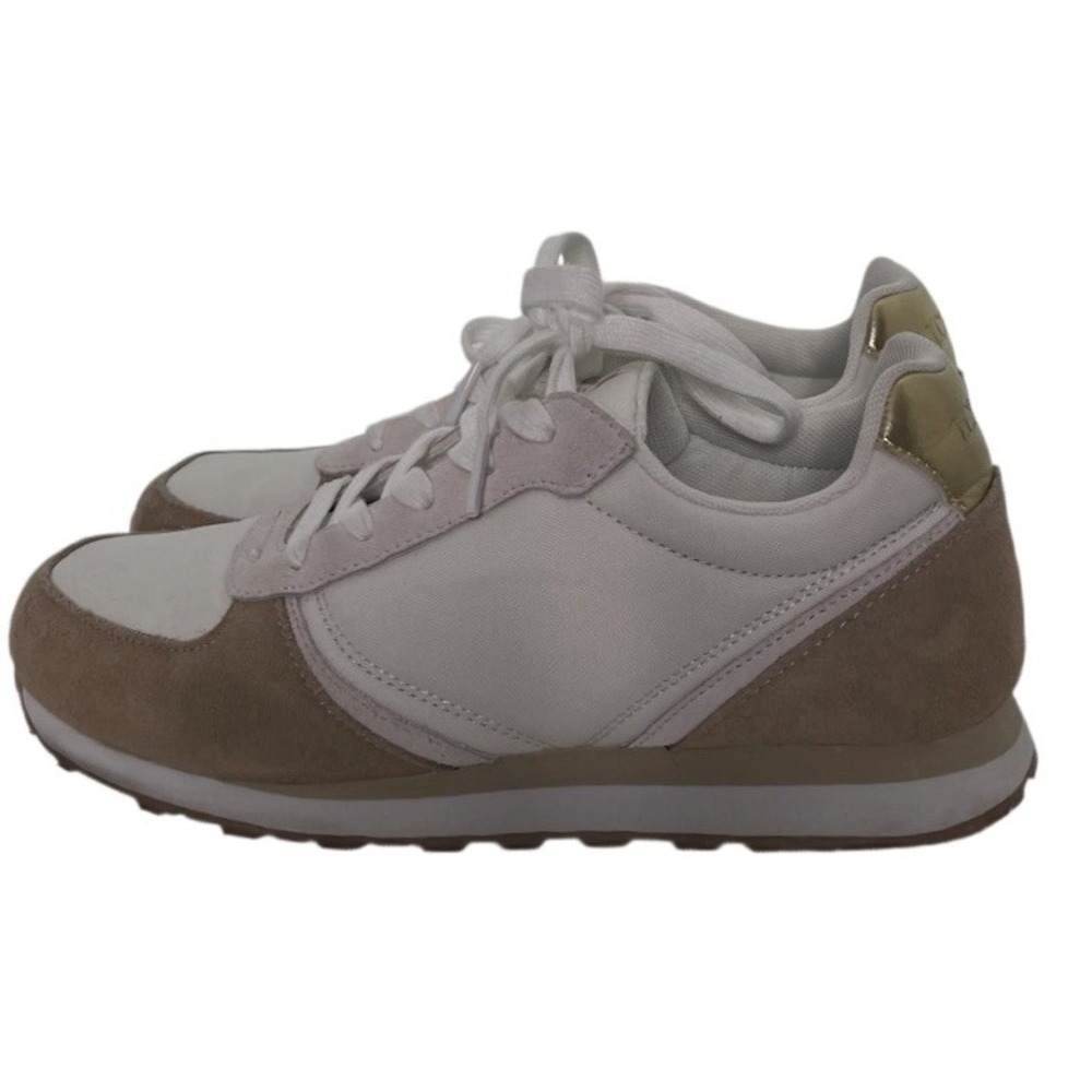 J.Crew Suede Leather Fabric City Sneakers White Beige Gold Size 9